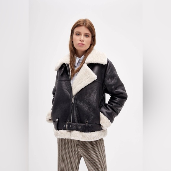 LIME (M) faux shearling coat in black and white - Picture 8 of 8